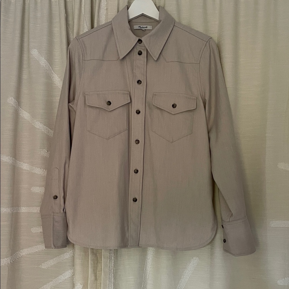 Women's Western-inspired Button Up Shirt in “Pebble Stone” Brushed Twill